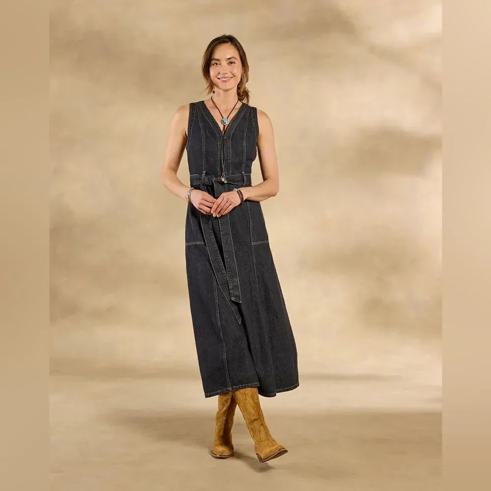 Sundance Poppy Denim Dress in Washed Black NEW Size 12